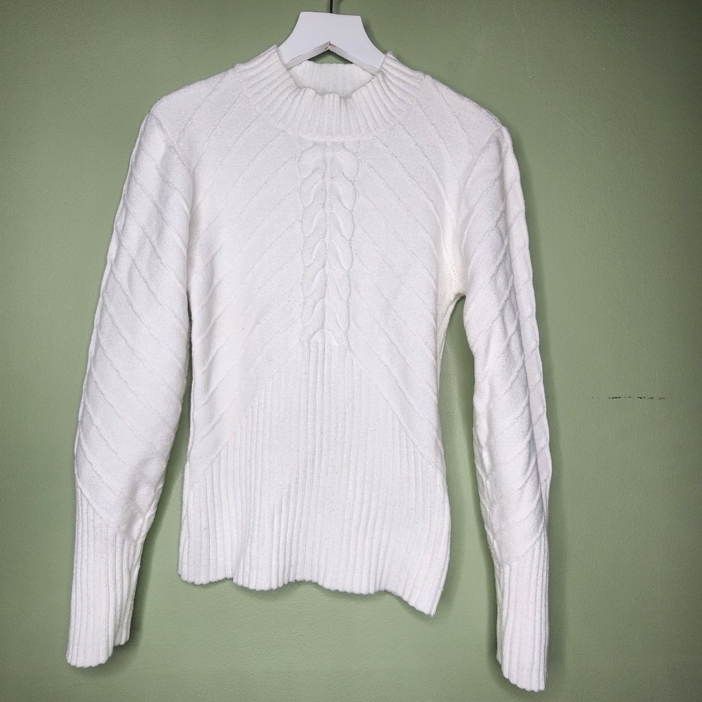 Jessica Simpson Mock‎ Neck Cable Knit Sweater Ivory Neutral M